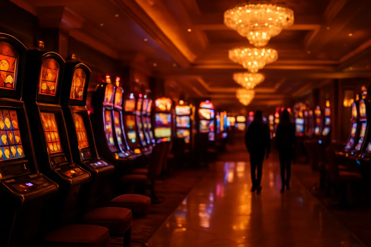 casino-general — atmospheric modern casino floor with rows of slot machines