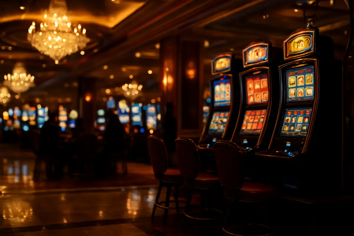 casino-general — atmospheric modern casino floor with rows of slot machines
