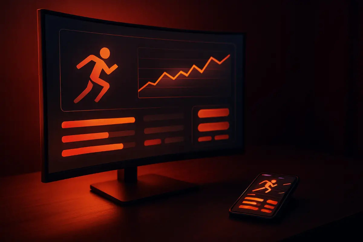 casino-general — curved monitor showing abstract sportsbook interface with graphs and buttons